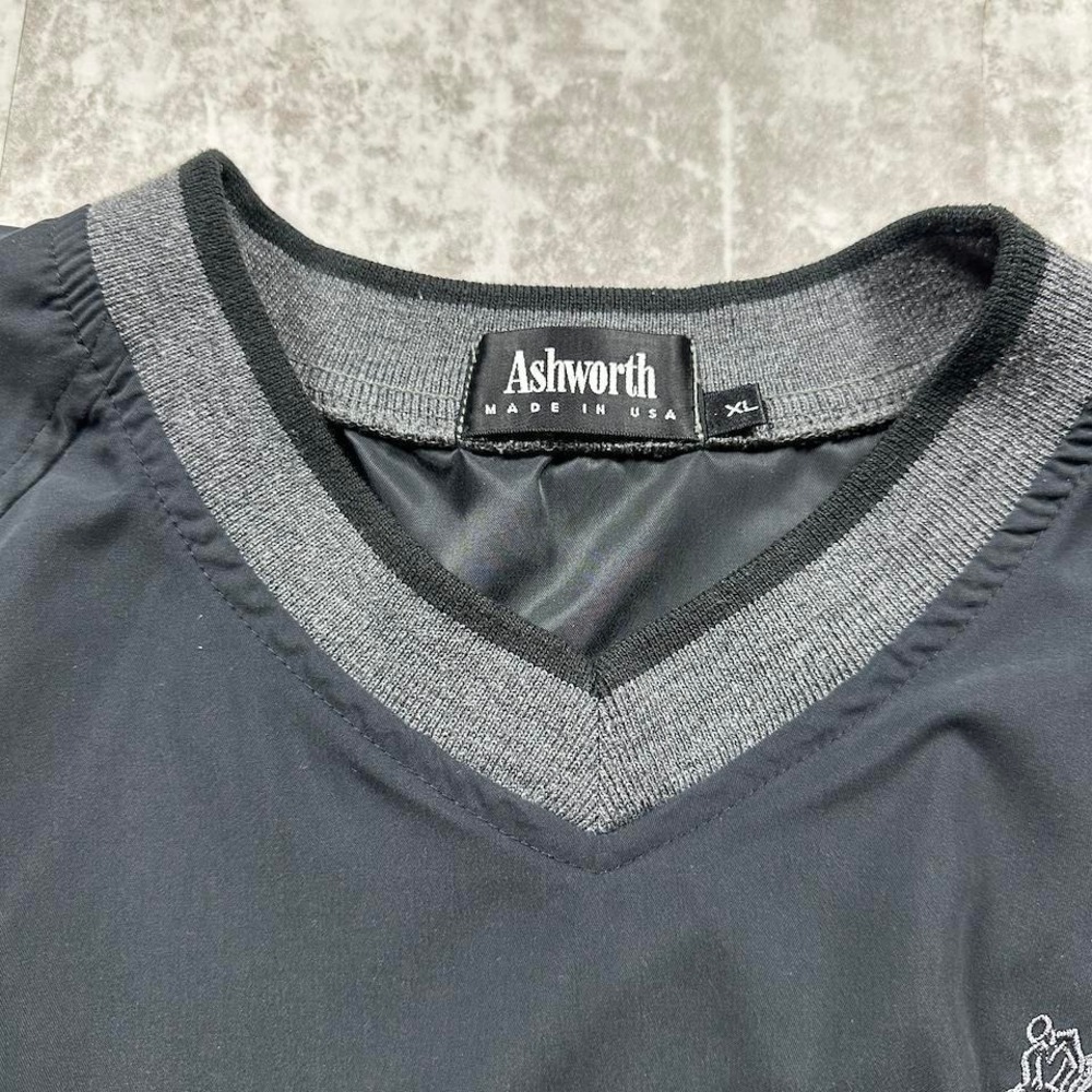 Vintage 90s Ashworth Golf Windbreaker Made in USA Men XL Black V-Neck Pullover - Picture 3 of 7